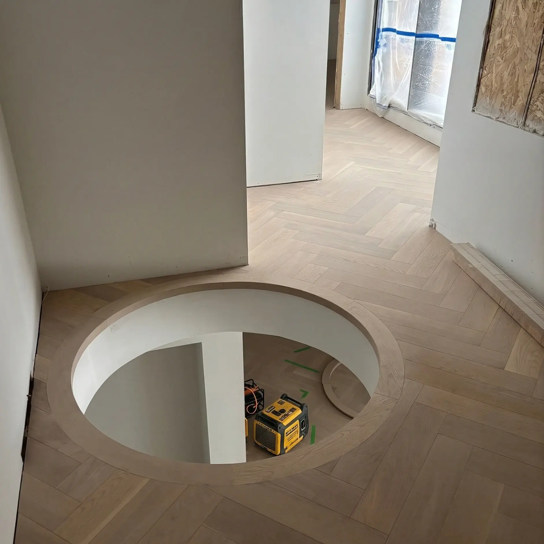 Custom stair nosing fabricated to match the surrounding hardwood flooring